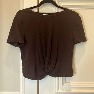 H&M Women’s Knotted Short Sleeve Brown T-Shirt Top Medium